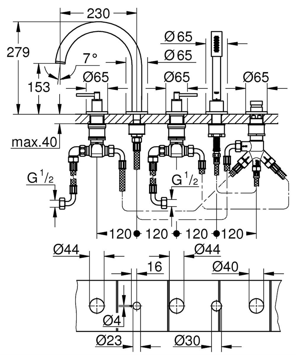 Grohe Atrio 5 Delikli Küvet Bataryası - 19922003