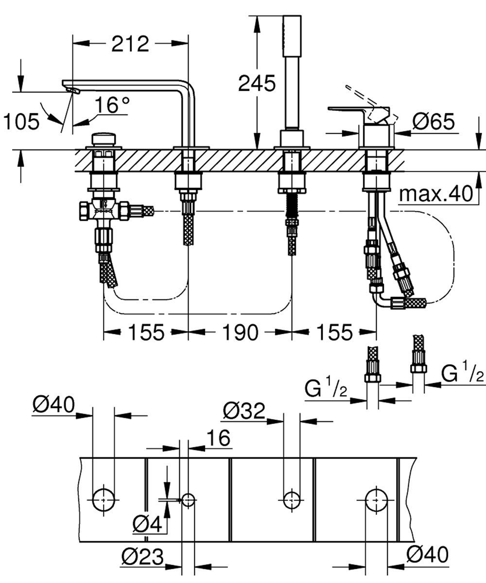 resimler/genel/Grohe Lineare Dört Delikli Küvet Bataryası - 19577001
