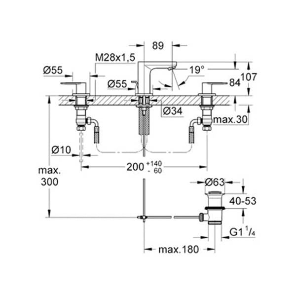 resimler/genel/Grohe Eurocosmo 3 Delikli Lavabo Bataryası S-Boyut - 20187000