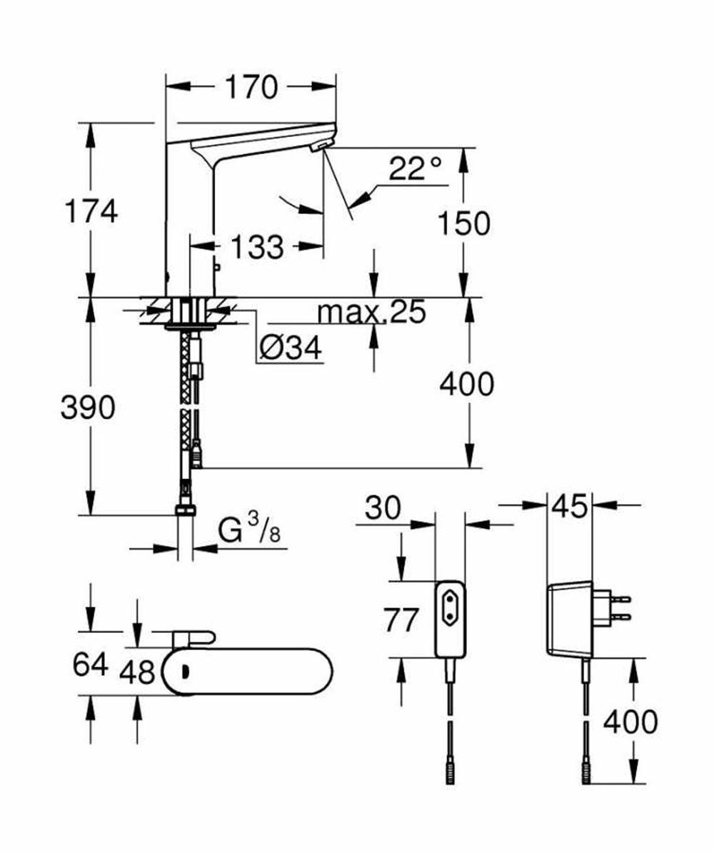 resimler/genel/Grohe Eurosmart Cosmopolitan E Fotoselli Lavabo Bataryası L-Boyut - 36421000